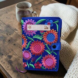 Mexicana Embroidered Blue, Red and Pink Notebook with Pen - New